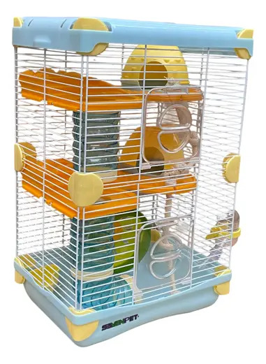 Jaula Para Hamster Casa Rueda Tunel Soga 27.5x20.5x42.5 Color Celeste