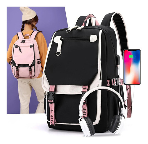 Mochila De Estilo Coreano Con Interfaz Usb Para Adolescentes