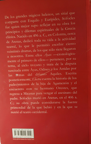 Sófocles. Äyax y Electra 2° edición, Traducción Carmen Lessening Ediciones Andrómeda