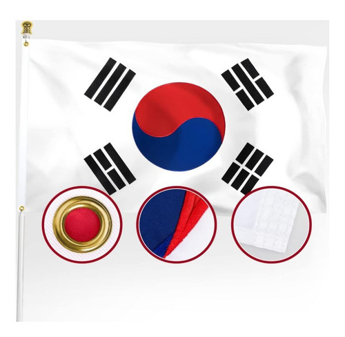 Bandera De Corea Del Sur De Nylon Bordada 150x90 Cm Premium