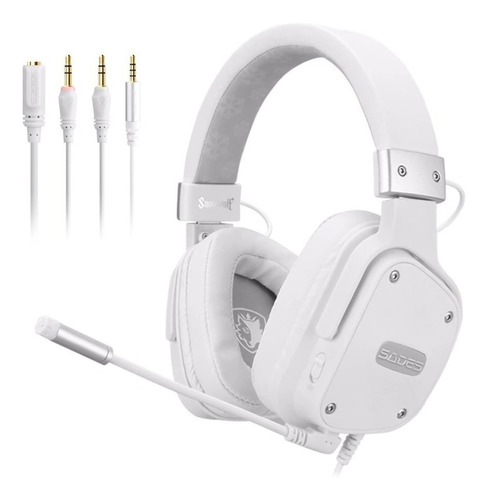 Auriculares gamer Sades Gamer Snowwolf SA-722S blanco