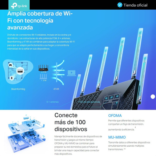 Imagen 4 de 10 de Tp-link, Router Gigabit Wifi 6 Dual Band Ax5400, Archer Ax72