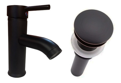 Kit De Lavabo Llave Monomando Bajo + Contra Color Negro