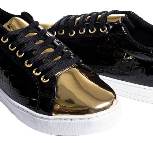 Tenis Hombre Sneakers Negros Coco Det Dorado Moon & Rain