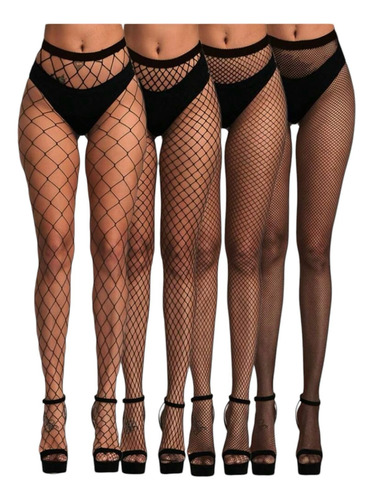 Set De Medias De Red Elasticas Liguero Negro Unitalla
