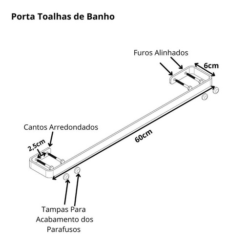 Suporte De Parede Porta Toalha De Banho Alto Brilho 60cm Cor Prateado