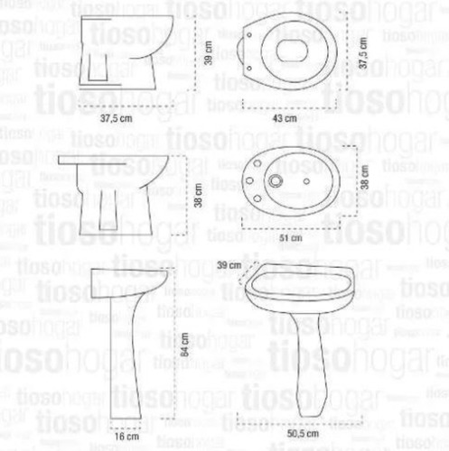 Imagen 3 de 7 de Combo Losa Inodoro + Bidet + Columna Pie + Bacha Lavatorio