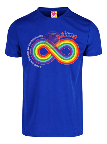 Playera Autismo Arcoiris Infinito Multicolor Azul Unisex