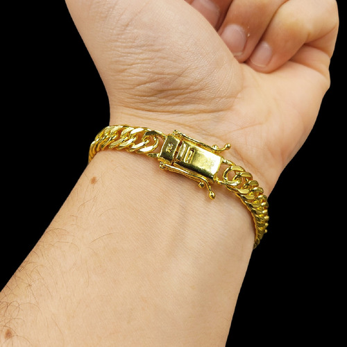Pulsera gruesa de 10 mm chapada en oro para hombre de primera calidad, 23 cm de longitud, color dorado, 10 cm de diámetro