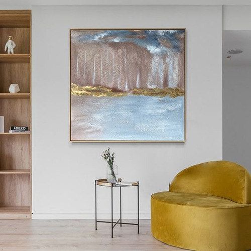 Cuadro Al Oleo Golden Waterfall Marco De Madera 100 X 100 Cm