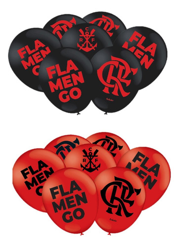 Bexiga Balão Tema Flamengo 50 Unidades Preta E Vermelha