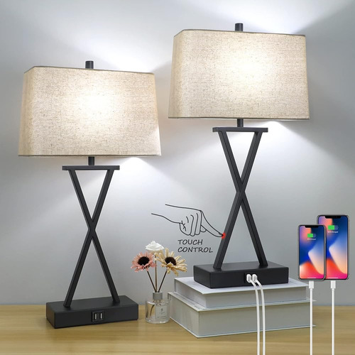 Juego De 2 Touch Control 3-way Dimmable Table Lamp Modern Ni