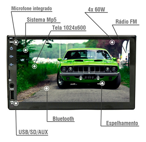 Imagem 3 de 9 de Central Mp5 7 Ht-3001 Usb Bt Aux Espelhamento Android E Ios