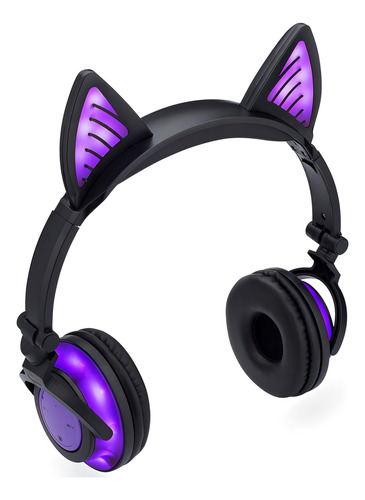 Auriculares Bluetooth con orejas de gato Soundbeast con brillos morados