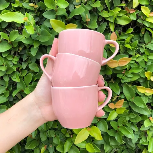 Jogo 6 Xícara Chá Café Rosa 170Ml Porcelana - Mundo Da Porcelana