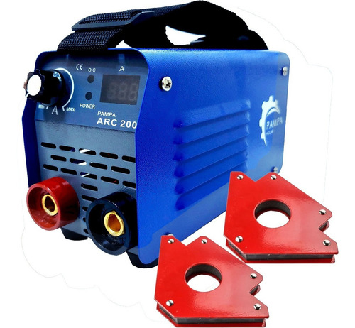Soldadora Inverter Arc 200 Display Pampa + Escuadras Magnet. Color Azul