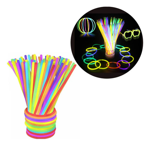 100 Pcs Neón Fosforescente Glow Stick Fiestas Eventos 20cm