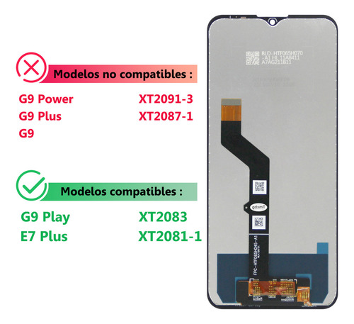 Okbichi Pantalla Lcd Para Moto G9 Play/moto E7 Plus Xt2083, Xt2083-1, Xt2081-1, Xt2081-2