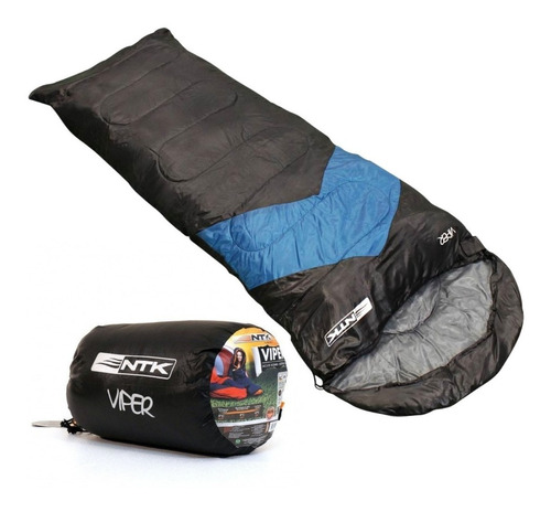 Saco De Dormir Nautika Ntk Viper Camping Preto E Azul Capuz