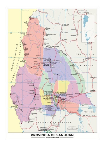 Mapa Provincia De San Juan Lona 65cm X 90cm Politico