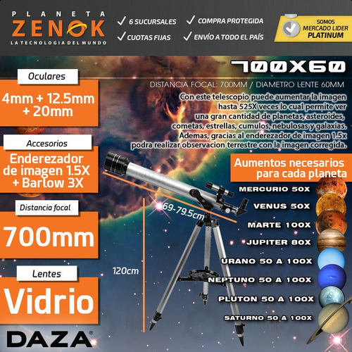 Imagen 3 de 8 de Telescopio Refractor Daza Aluminio Lentes Terrestre Y Lunar