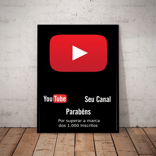 Quadro Youtube Placa 1000 Inscritos Personalizado 42x29cm