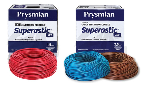 Cable Unipolar Prysmian 2.5m Celeste+marron Y 1.5m Rojo X100