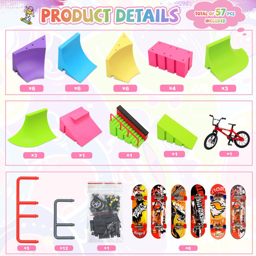 Kit De Patinaje Ketiee 57 Piezas Rampas Mini Patinetas Color Del Skate Color De Las Ruedas
