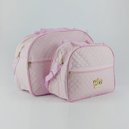 Kit Bolsa Mala Maternidade 2 Peças Reforçada Impermeável Menino Menina Cor Rosa Bebê Mochila