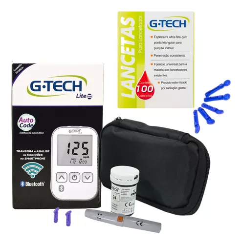 Kit Medidor Glicose Glicemia G-tech Lite Smart + 100 Lanceta