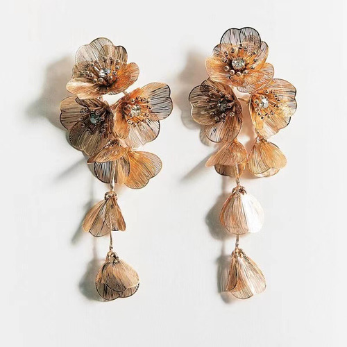 Pendientes Colgantes Largos Con Flecos De Flores Para Mujer,