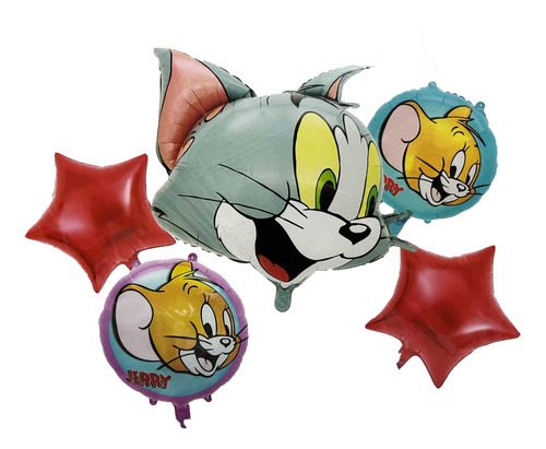 Kit 5 Globos Metálicos Tom & Jerry Toda Ocasión Fiesta Niños