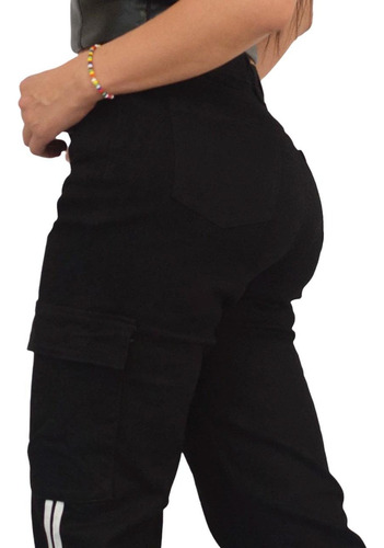 Pantalón Negro De Mezclilla Tipo Cargo Para Dama