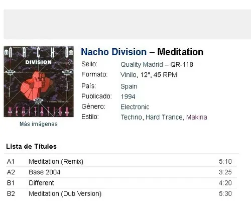 Nacho Division - Meditation / Hard Trance * Maxi 1994 Ex (Usado)