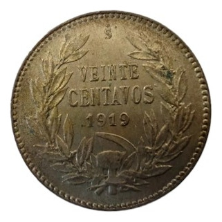 Moneda Chile 20 Centavos 1919 Plata 0,4 Buena Pátina ( X282