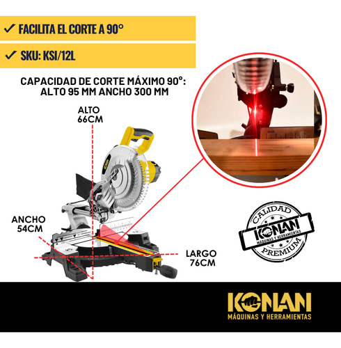 Sierra Ingletadora 305mm 2100w Telescópica Láser Disco Konan KSI/12L 220V
