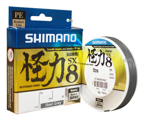 Linha De Pesca Mult. Shimano Kairiki Sx8 0,42mm - 300 Metros Cor Cinza