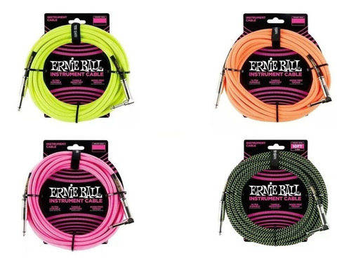 Cable 3,05 Metros Ernie Ball Plug A Plug Recto/ L Colores 