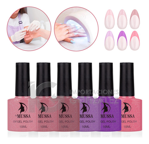 Gama De Gel Semipermanente Mussa® 6 Esmaltes Para Uñas Uv Color Gama Girly