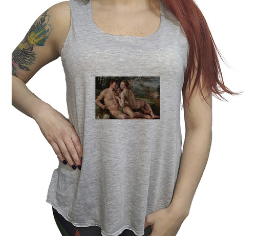 Musculosa Dama Adan Y Eva Biblia Pintura Ilustracion M2