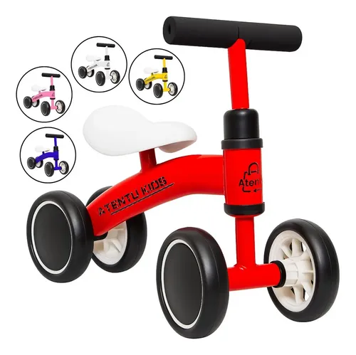 Bicicleta Infantil De Equilíbrio Sem Pedal Andador 4 Rodas Vermelho