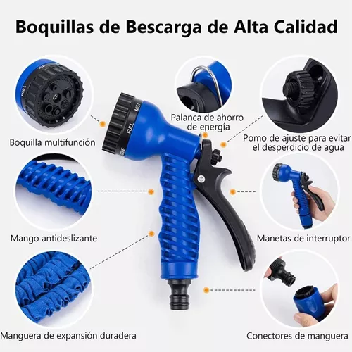 Manguera Flexible Expandible 30 Metros Aspersor Jardin Azul