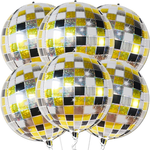 Globos Disco Año Nuevo Plata Dorado 22pLG Set 6 Piezas Orbz