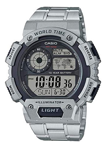 Casio Ae-1400whd-1a Digital World Time Stainless Steel Mens 