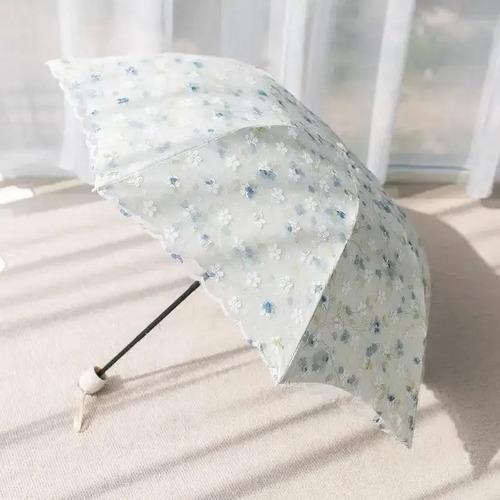 Guarda-chuva Dobrável Com Bordado Floral De Renda De Dupla C