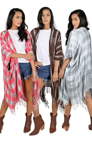 Set X3 Kimono Saco Grande Chaleco Largo Mujer X Mayor K2743