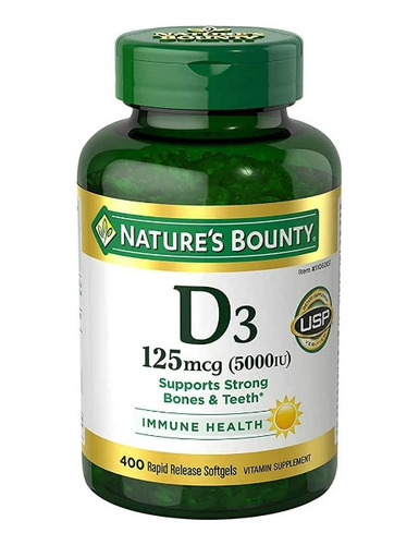 Vitamina D3 125mcg 5000iu , 400 Capsulas- Nature Bounty 