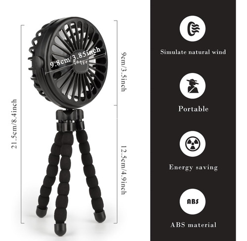 Ventilador De Cochecito De Bebé Mini Ventilador Pulpo Usb Redondo, Negro