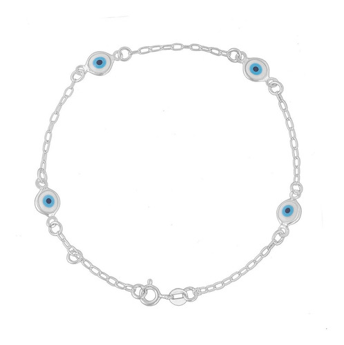 Pulseira De Prata Feminina 925 Elos Pingentes Olho Grego Comprimento 19 Cm Cor Prateado Diâmetro 20 Cm