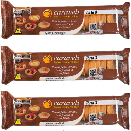 Doce de base massa pronta para torta doce redonda 3cm caraveli com embaglagem pronta para rechear tortinha tartelete agilidade padronização doce Caraveli em bandeja 8 g 17 un pacote x 3